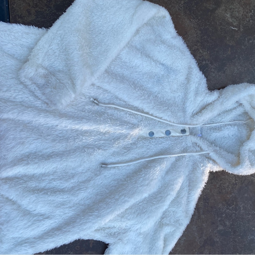 Fluffy White Fleece Pullover Hoodie